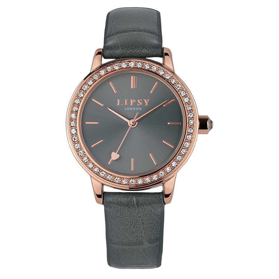 Lipsy Grey Strap Grey Sunray Dial Stone Set Bezel Watch LP980