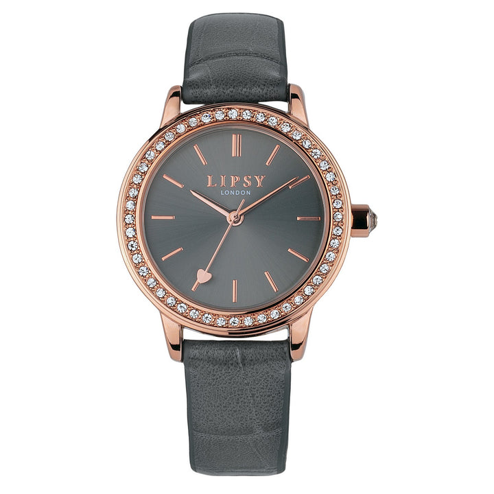 Lipsy Grey Strap Grey Sunray Dial Stone Set Bezel Watch LP980