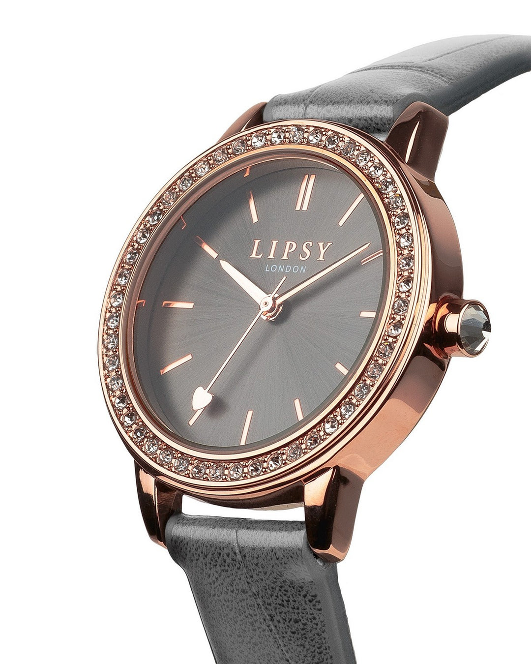 Lipsy Grey Strap Grey Sunray Dial Stone Set Bezel Watch LP980