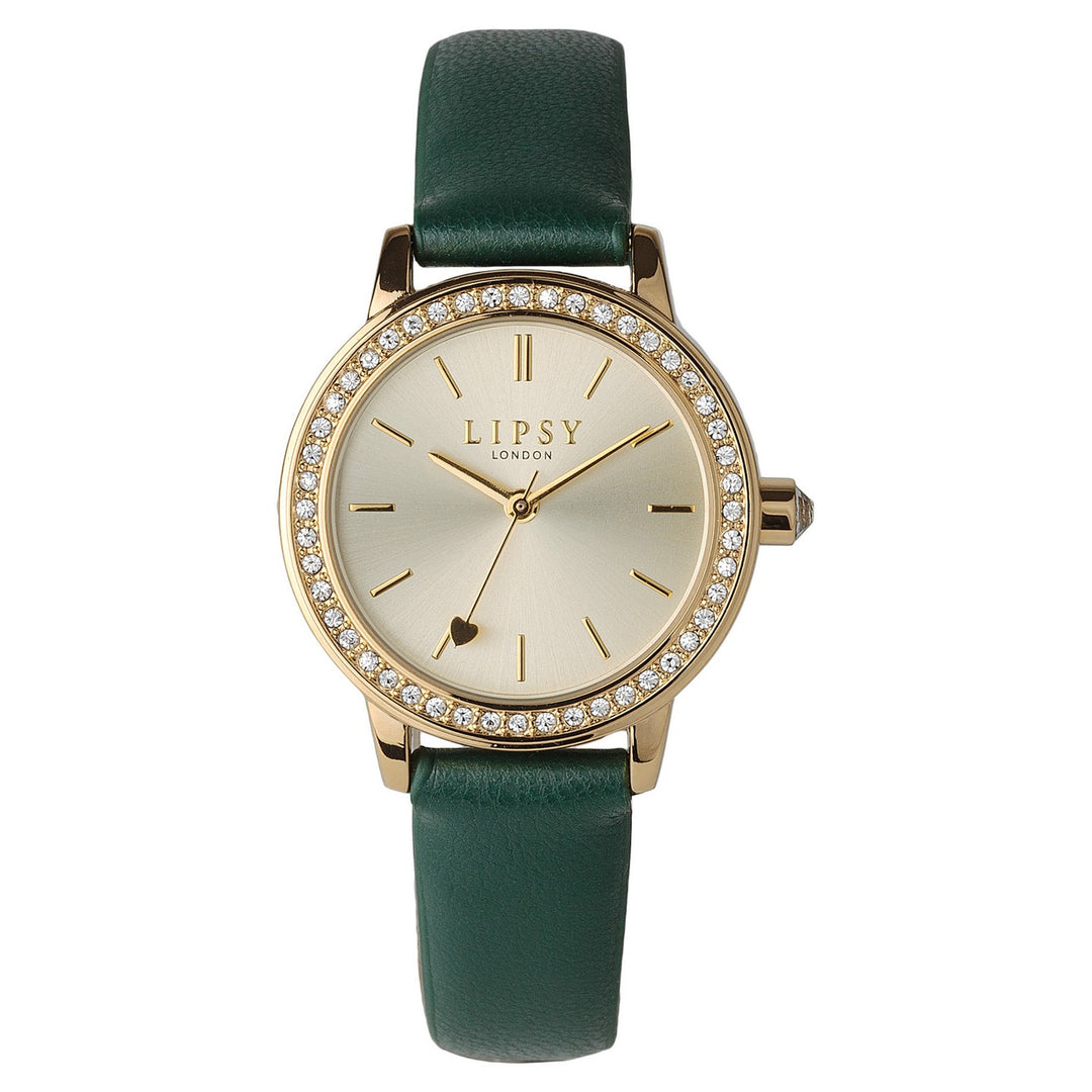 Lipsy Green Strap Dial Stone Set Bezel Watch LP981