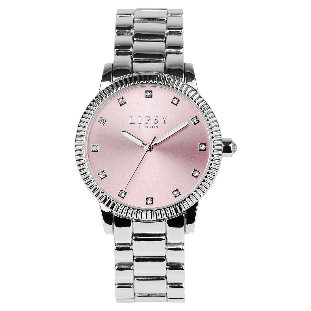Lipsy Silver Bracelet Pink Sunray Dial Watch LP983