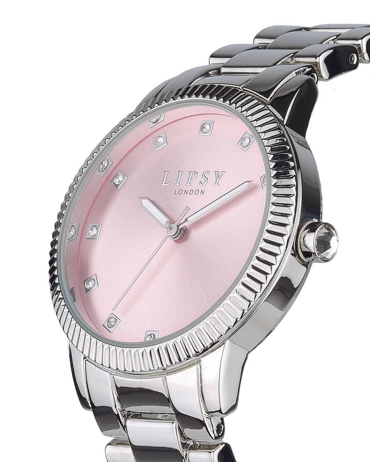 Lipsy Silver Bracelet Pink Sunray Dial Watch LP983