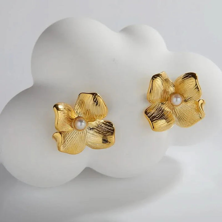 Silver Gold Flower Pearl Earrings