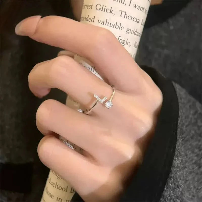 Diamond Initial Letter Silver Ring