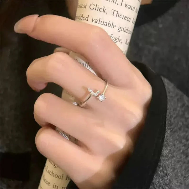 Diamond Initial Letter Silver Ring