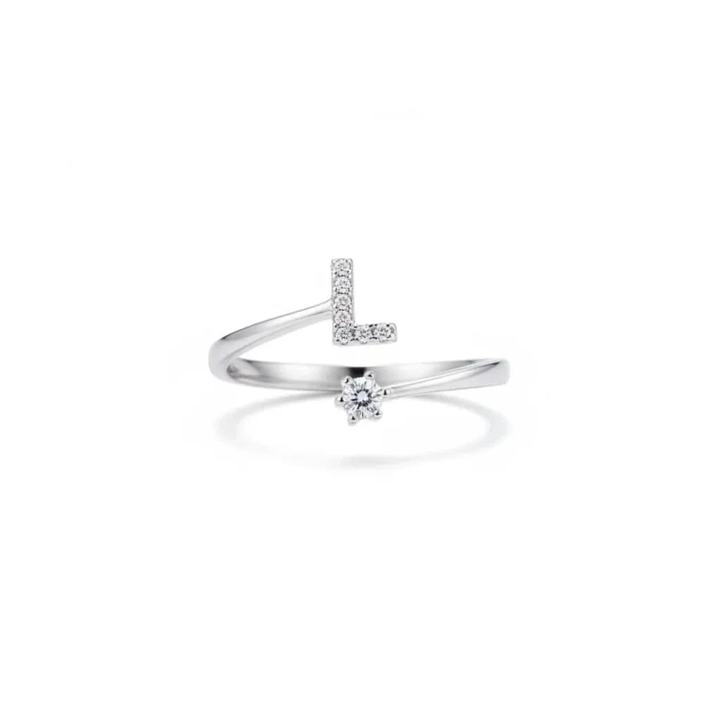 Diamond Initial Letter Silver Ring