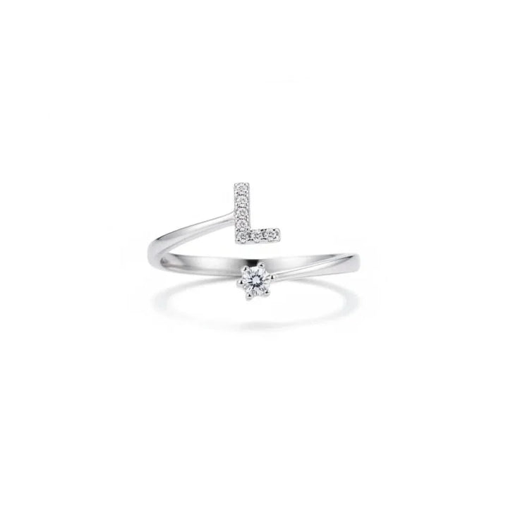 Diamond Initial Letter Silver Ring