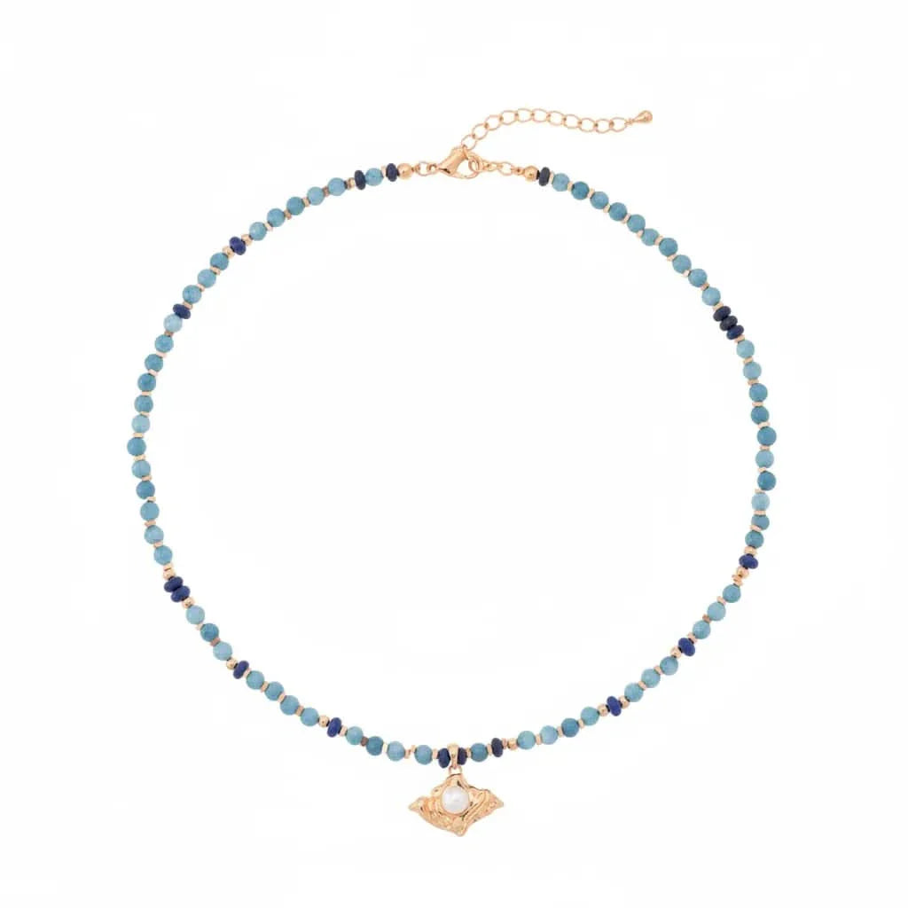 Lapis lazuli gold pearl pendant necklace