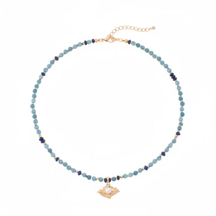 Lapis lazuli gold pearl pendant necklace