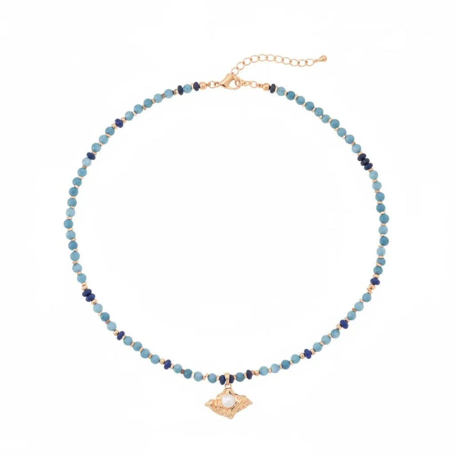 Lapis lazuli gold pearl pendant necklace