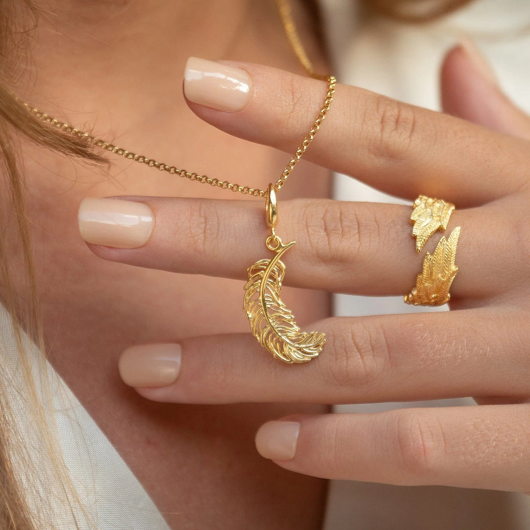 Large Gold Plated Feather Necklace CNGFL-1