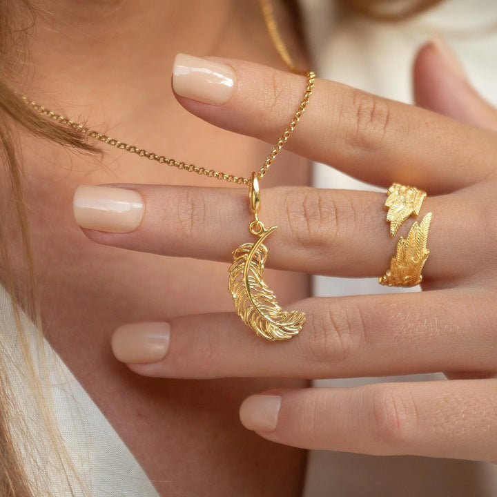 Large Gold Plated Feather Necklace CNGFL-1