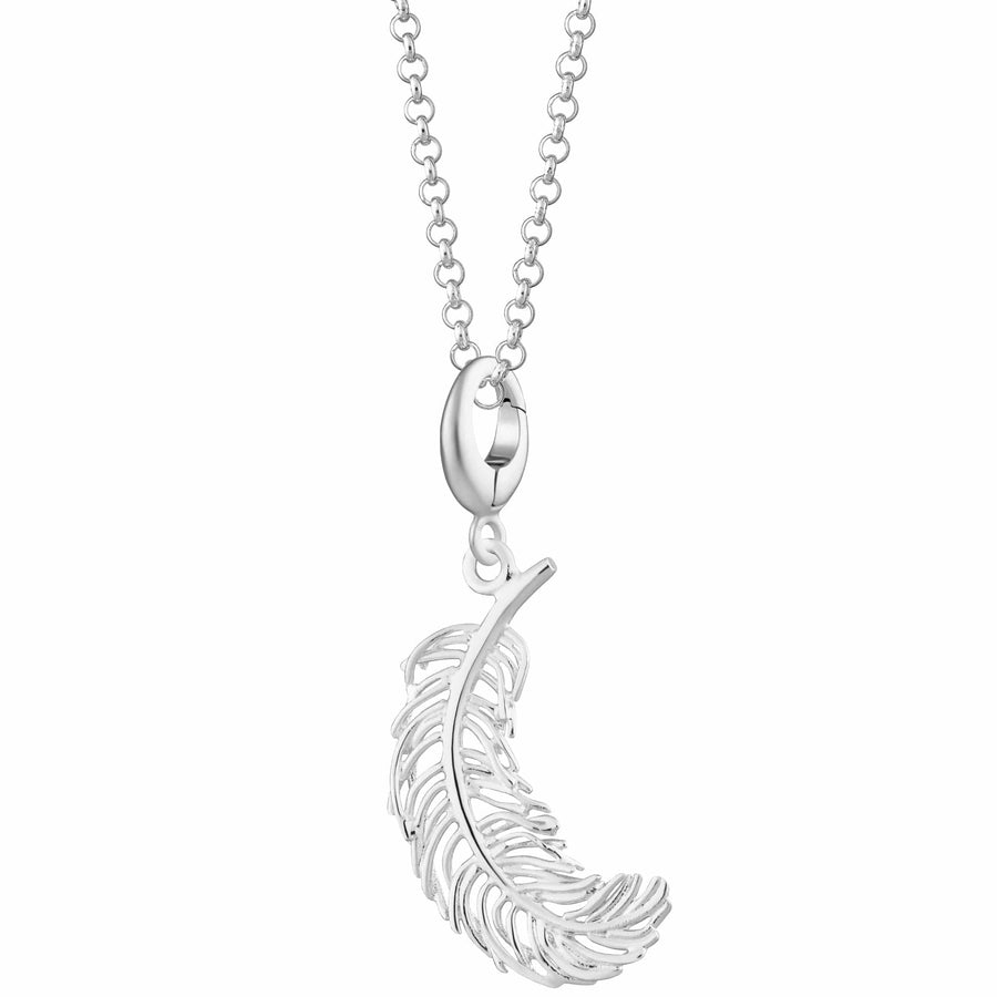 Large Silver Feather Necklace CNSFL-1