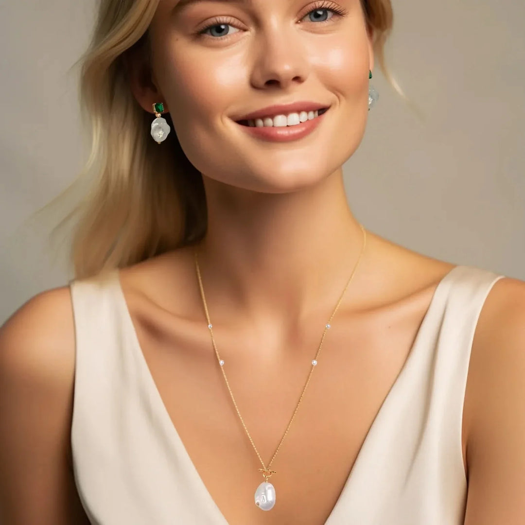 Chunky Vintage Baroque Pearl Chain Necklace