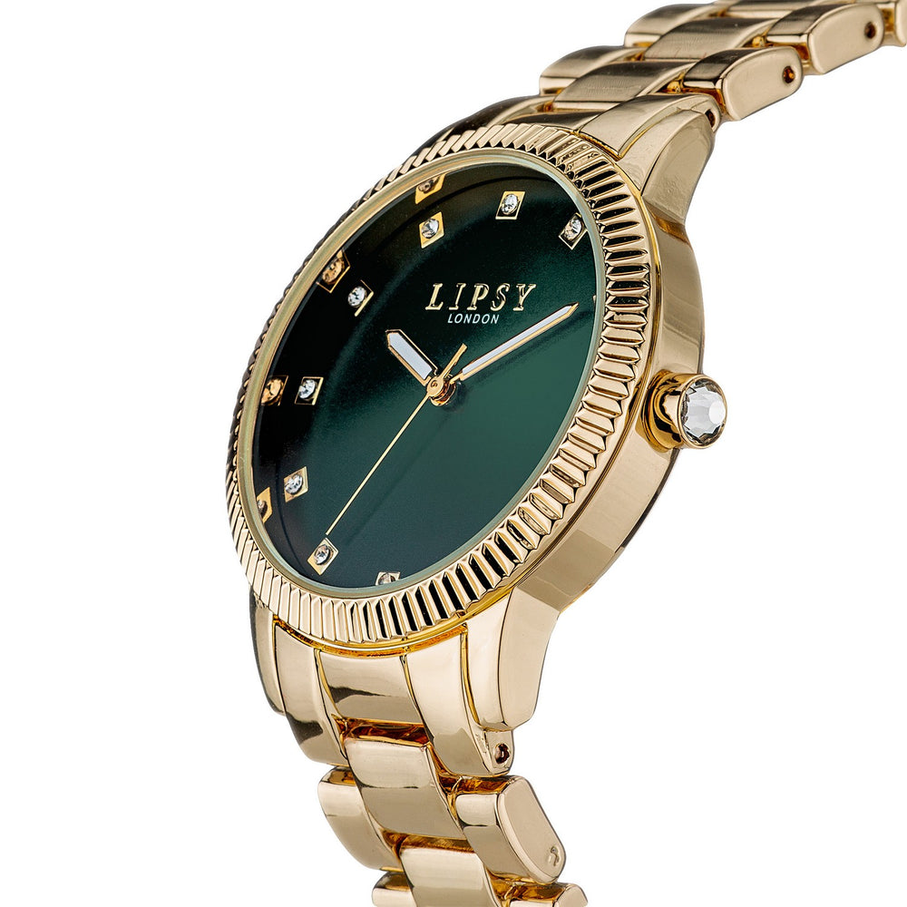 Lipsy Gold Bracelet Green Sunray Dial Watch LP984