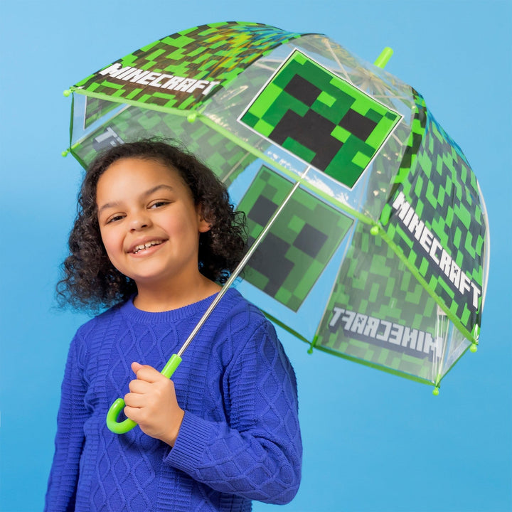 Gaming Transparent Bell Umbrella 19" Manual Minecraft Green MC00007