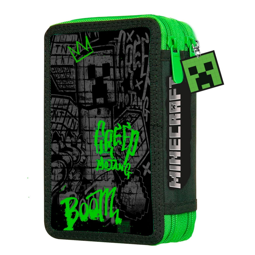 Gaming 2 Zip Pencil Case With Stationary Minecraft Green Set MC00054