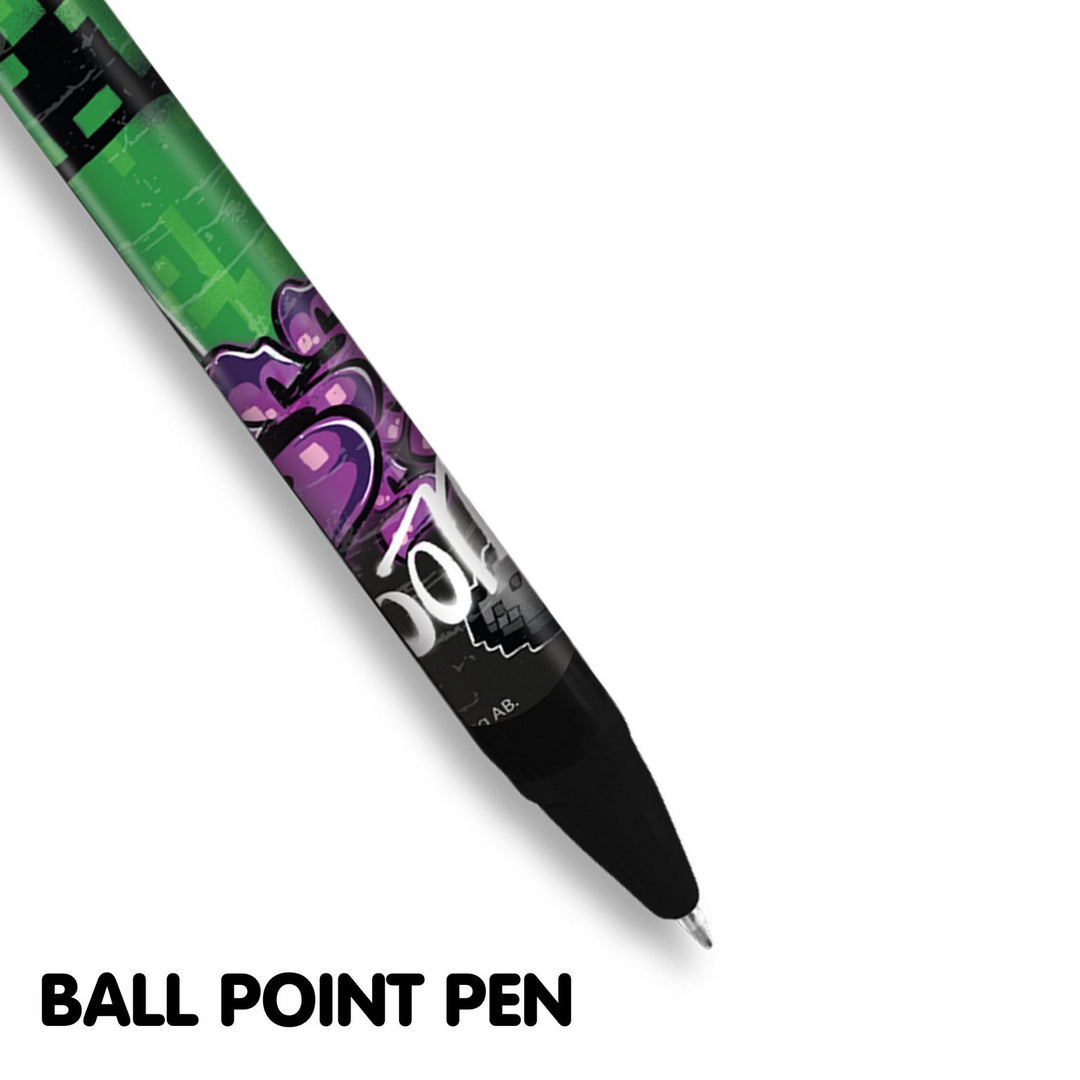 Ball point pen with colorful design on a white background