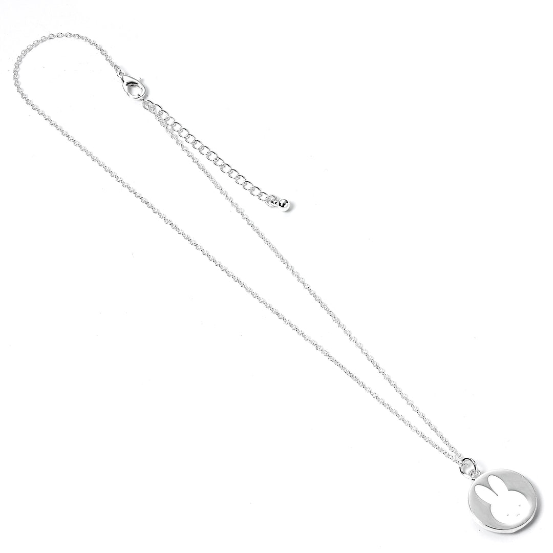 Silver necklace with a small round pendant on a white background