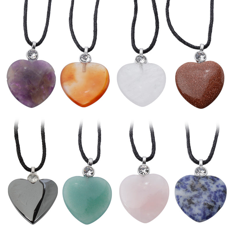 Healing Stone Gemstone Heart Shaped Pendant Necklace MIN01