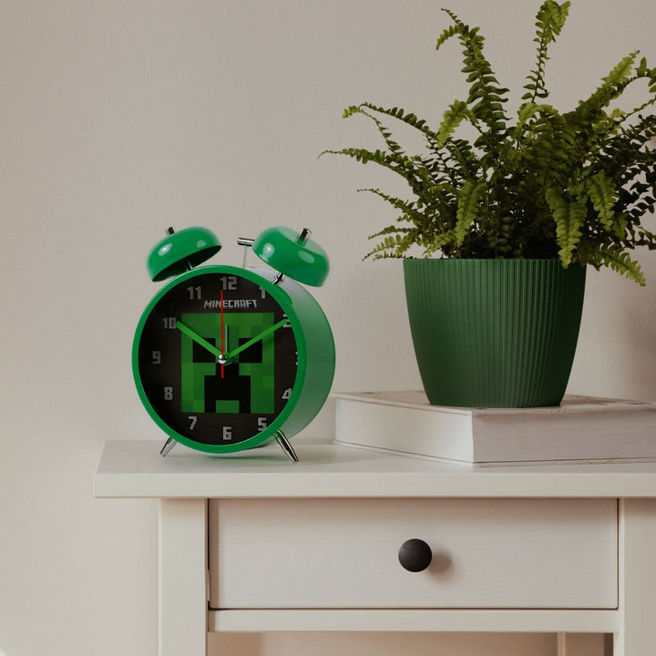 Gaming 2-Bell Desktop Alarm Clock Minecraft Green MIN3038ARG