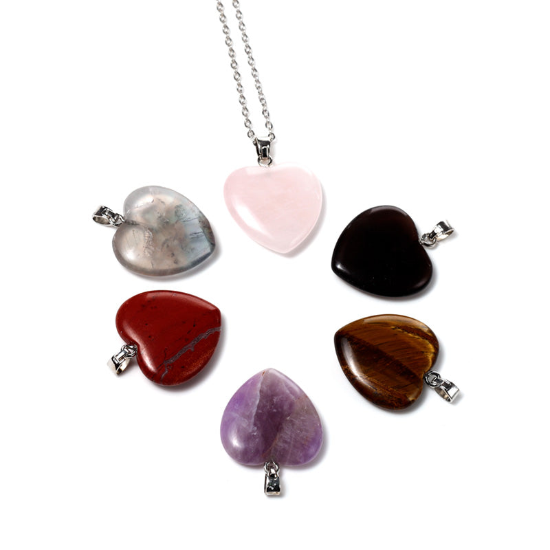 Gemstone Heart Shaped Pendant Necklace with 6 Interchangeable Stones MIN45