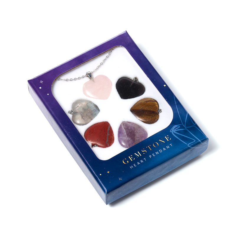 Gemstone Heart Shaped Pendant Necklace with 6 Interchangeable Stones MIN45