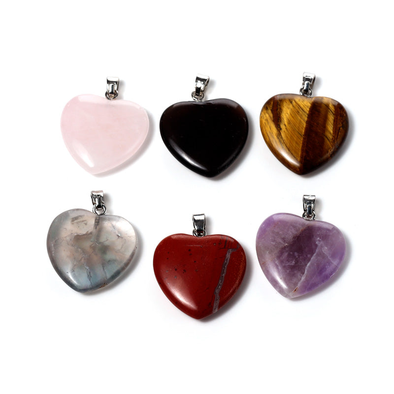 Gemstone Heart Shaped Pendant Necklace with 6 Interchangeable Stones MIN45