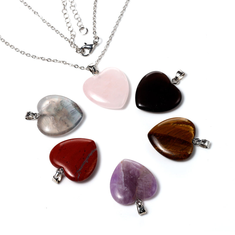 Gemstone Heart Shaped Pendant Necklace with 6 Interchangeable Stones MIN45