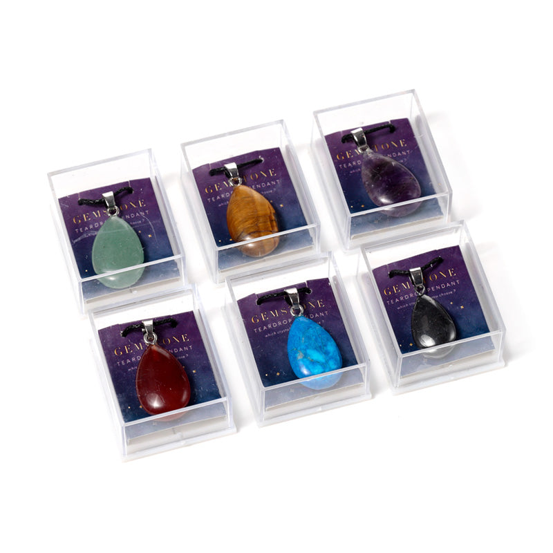 Healing Stone Gemstone Teardrop Shaped Pendant Necklace MIN47