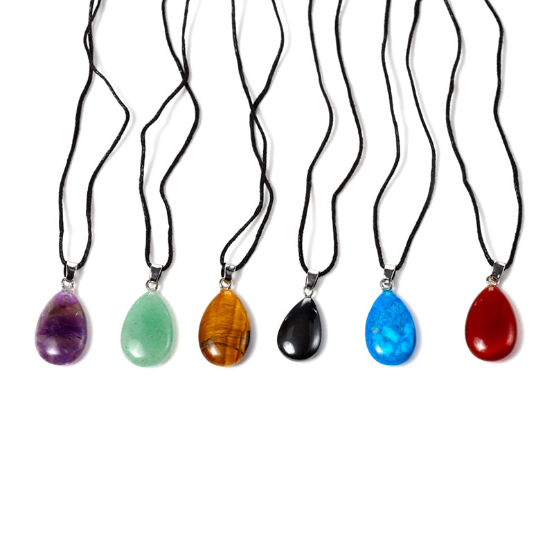 Healing Stone Gemstone Teardrop Shaped Pendant Necklace MIN47