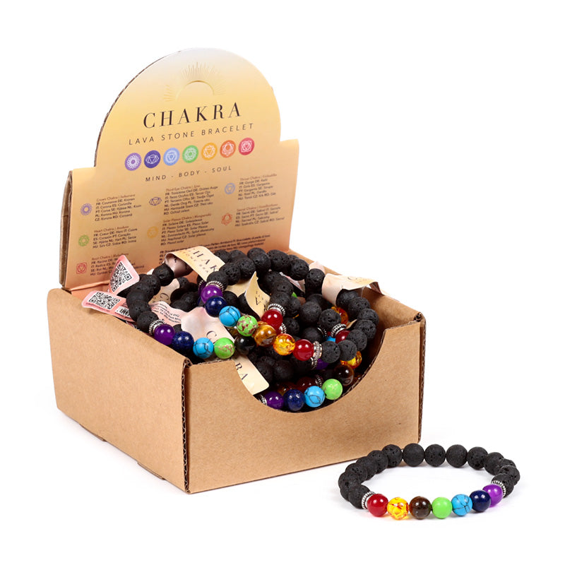 Chakra Lava Rock Round Bead & Gemstone Beaded Bracelet MIN50