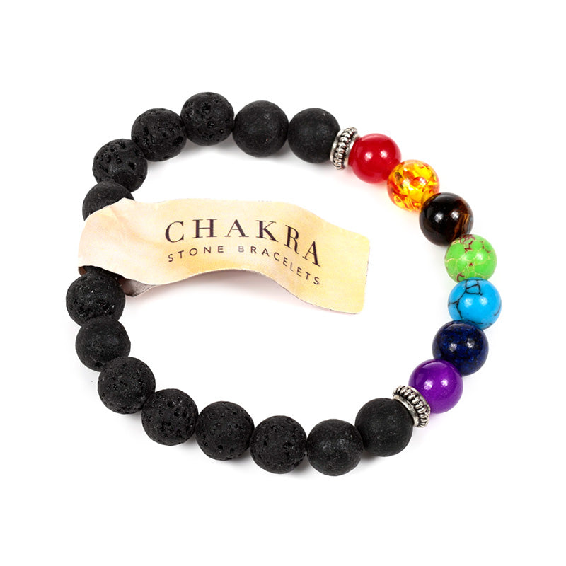 Chakra Lava Rock Round Bead & Gemstone Beaded Bracelet MIN50