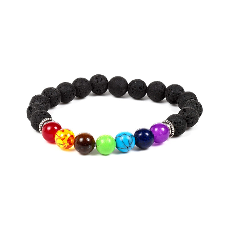 Chakra Lava Rock Round Bead & Gemstone Beaded Bracelet MIN50