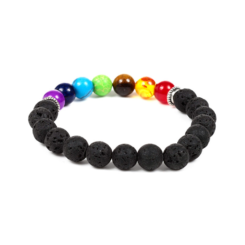 Chakra Lava Rock Round Bead & Gemstone Beaded Bracelet MIN50