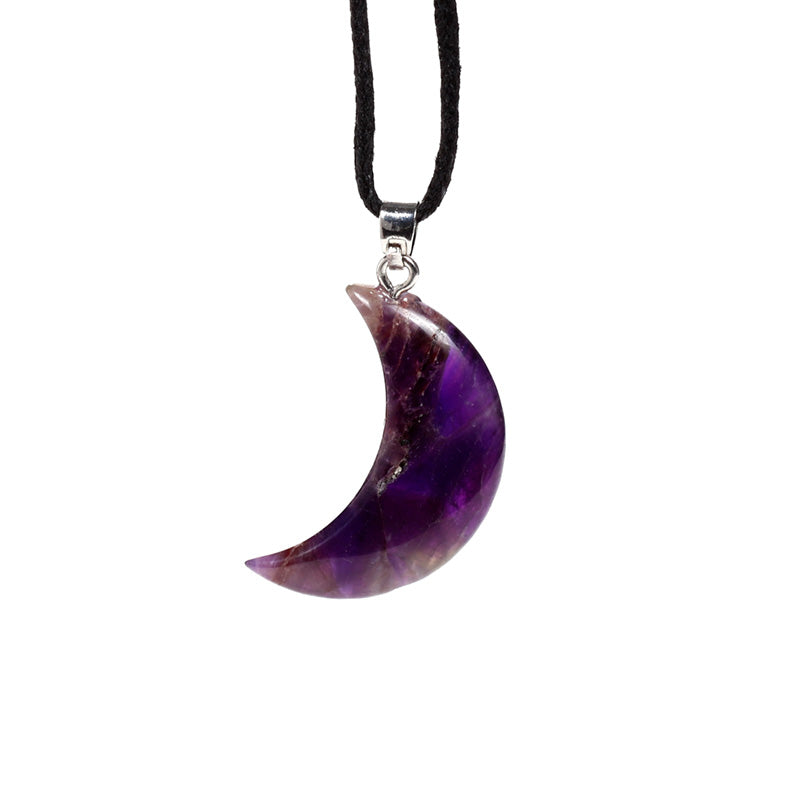 Healing Stone Gemstone Moon Shaped Pendant Necklace MIN52