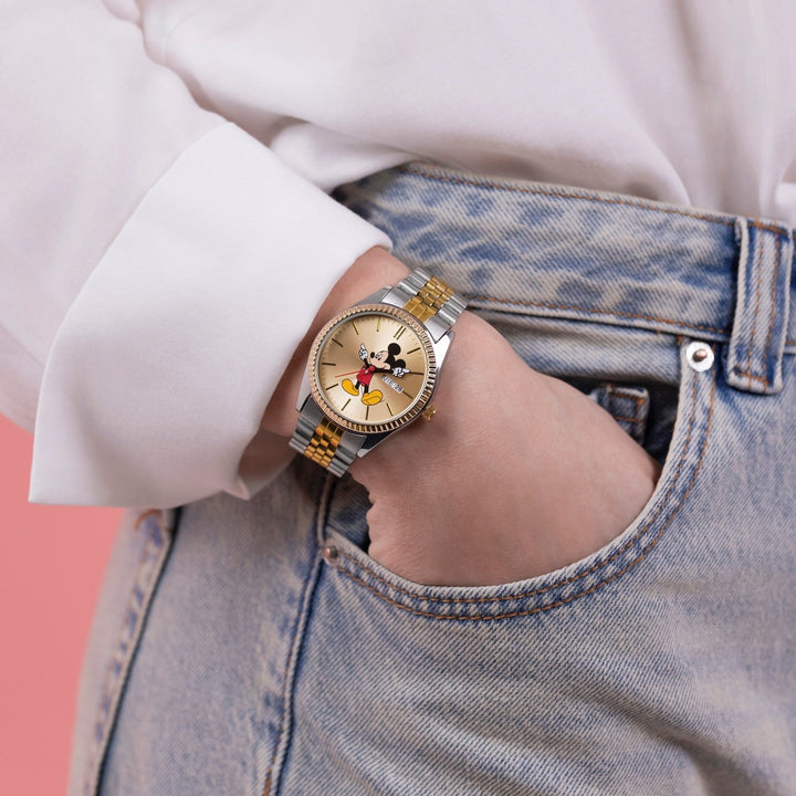 Disney Mickey & Minnie Mouse Two Tone Watch Orange Bracelet MK8185