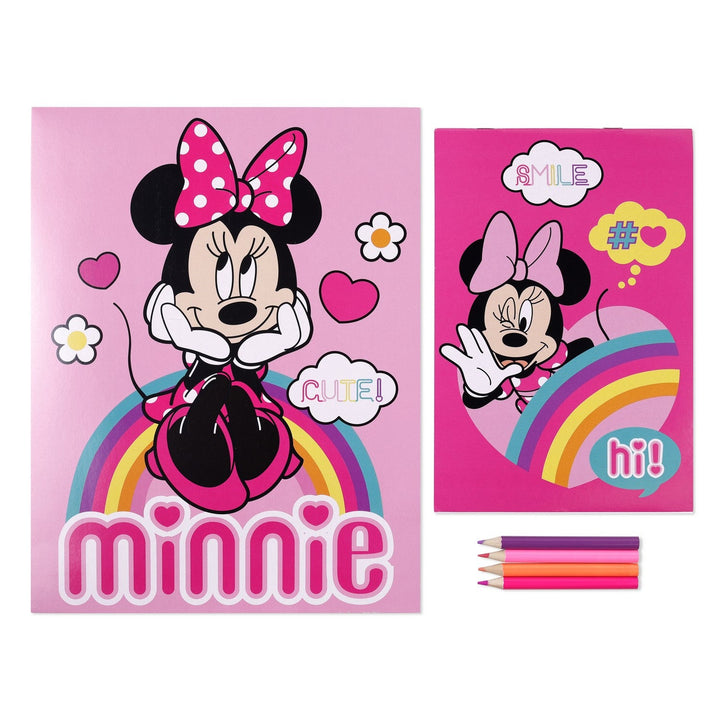Disney Mickey & Minnie 6 Piece Colouring With 2 Notebooks And Pencils Mouse Pink Set MN30045