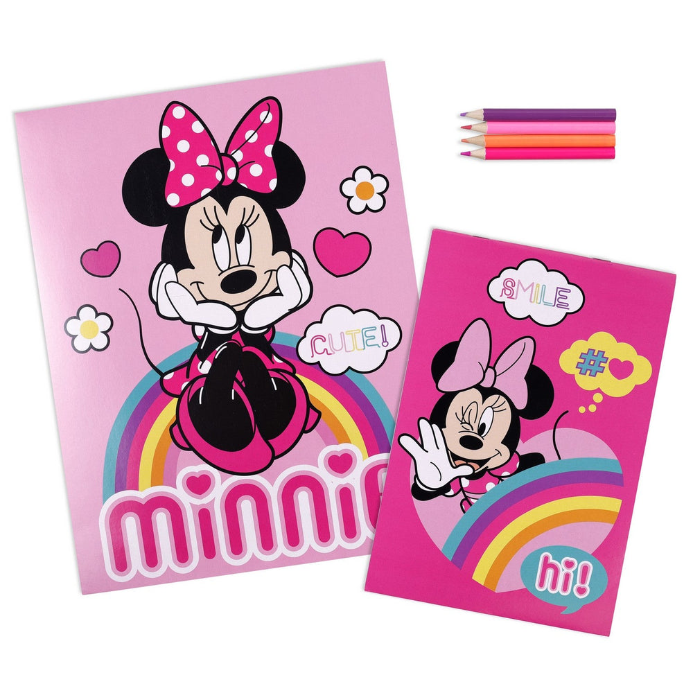 Disney Mickey & Minnie 6 Piece Colouring With 2 Notebooks And Pencils Mouse Pink Set MN30045