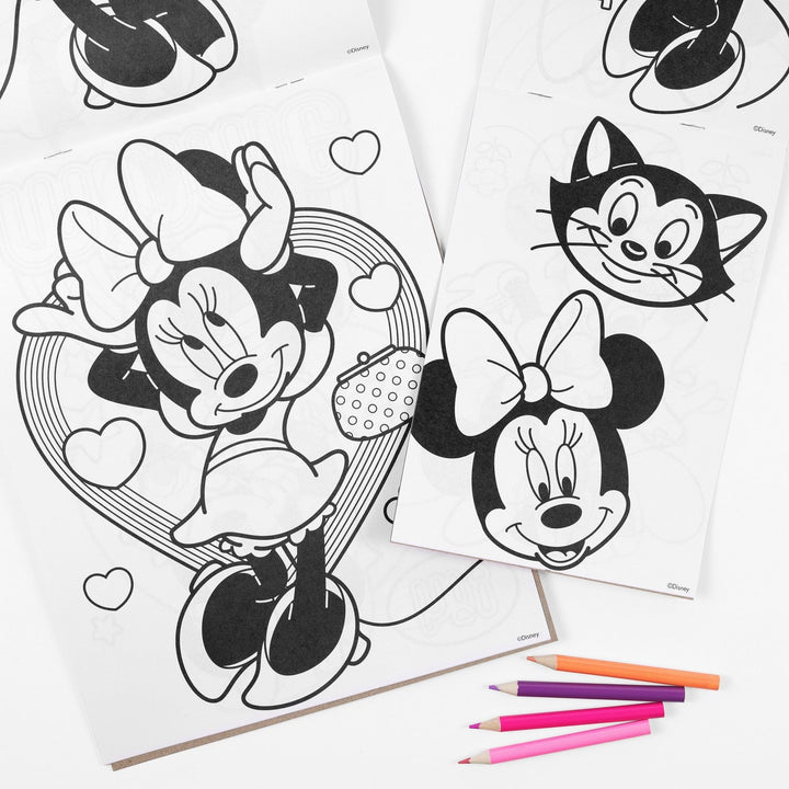 Disney Mickey & Minnie 6 Piece Colouring With 2 Notebooks And Pencils Mouse Pink Set MN30045