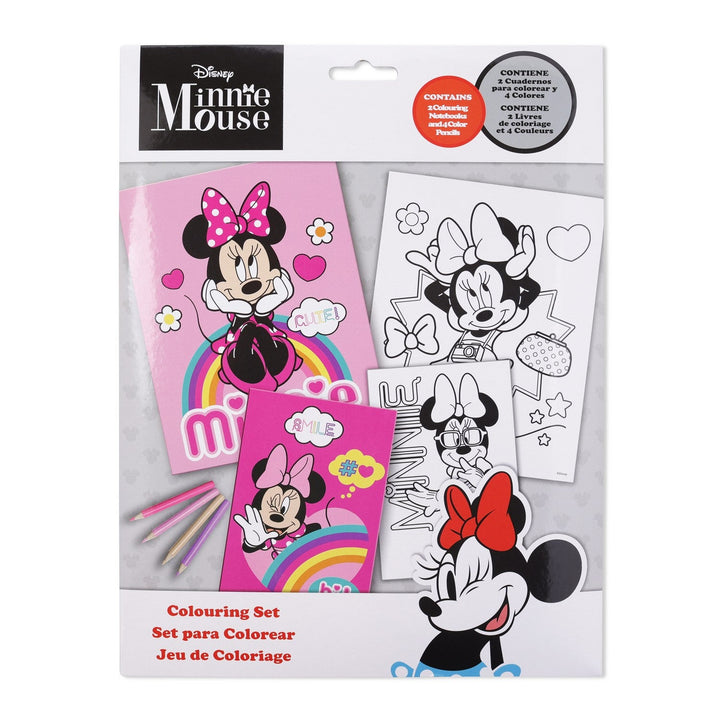 Disney Mickey & Minnie 6 Piece Colouring With 2 Notebooks And Pencils Mouse Pink Set MN30045