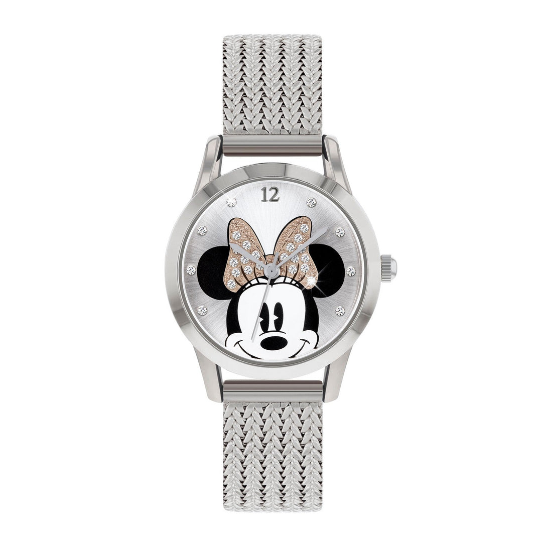Disney Mickey & Minnie Mouse Silver Stainless Steal Mesh Strap Sterling Watch MN8008