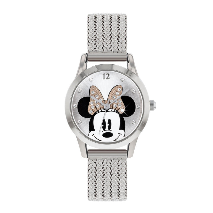 Disney Mickey & Minnie Mouse Silver Stainless Steal Mesh Strap Sterling Watch MN8008
