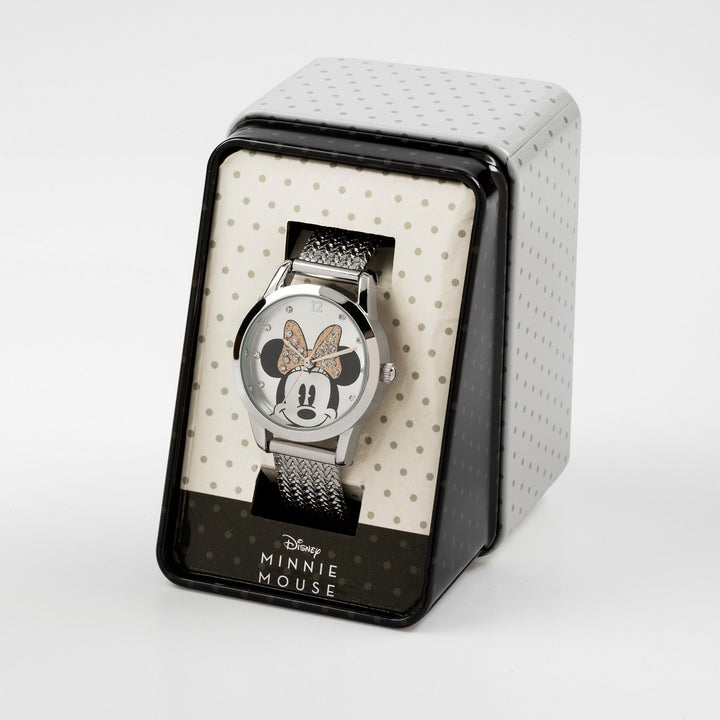 Disney Mickey & Minnie Mouse Silver Stainless Steal Mesh Strap Sterling Watch MN8008