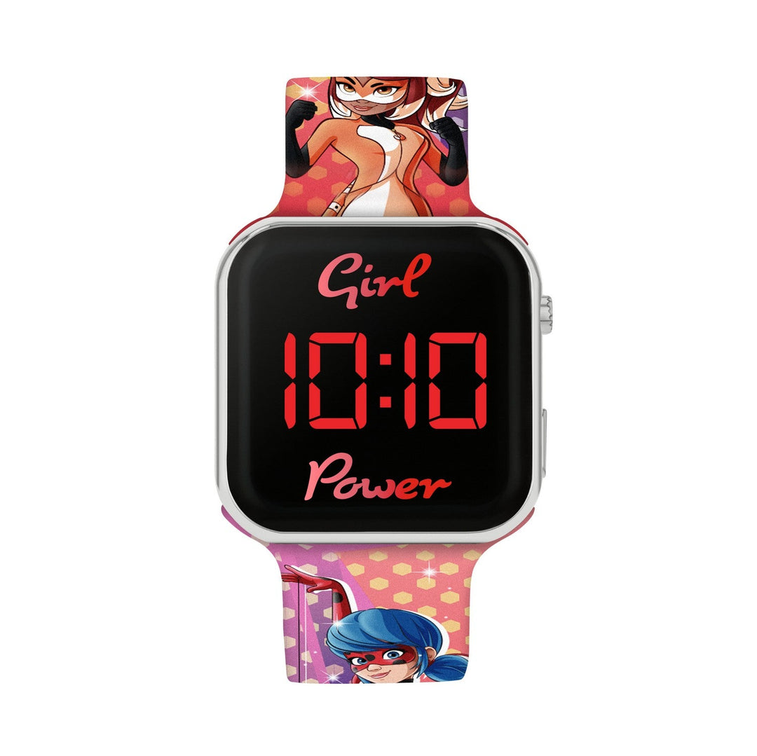 Kids Film And Cartoon Lady Bug Miraculous Ladybug Printed Strap Led Red Watch MRC4024