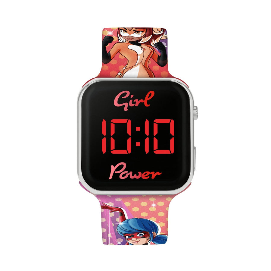 Kids Film Cartoon Lady Bug Miraculous Ladybug Printed Strap Led Red Watch MRC4024