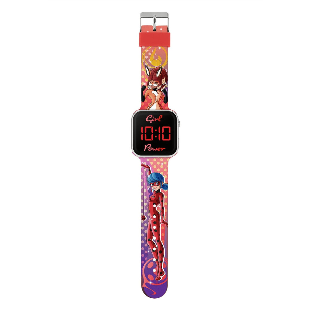 Kids Film And Cartoon Lady Bug Miraculous Ladybug Printed Strap Led Red Watch MRC4024