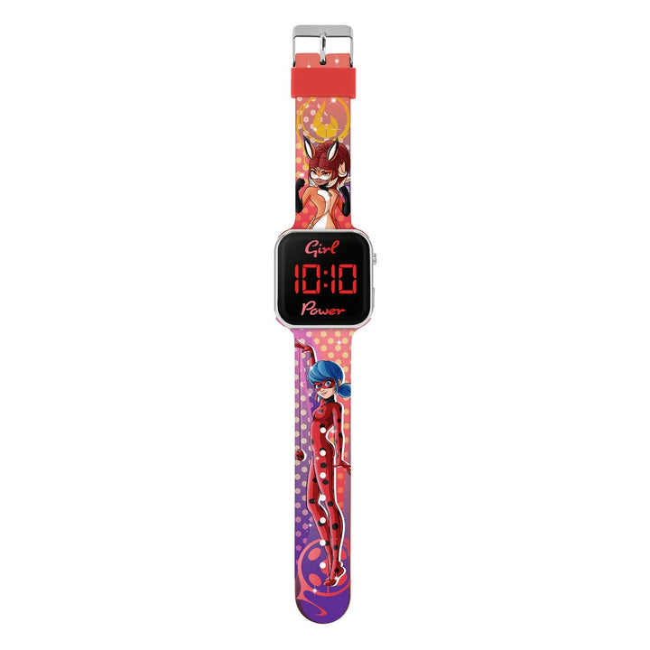 Kids Film And Cartoon Lady Bug Miraculous Ladybug Printed Strap Led Red Watch MRC4024