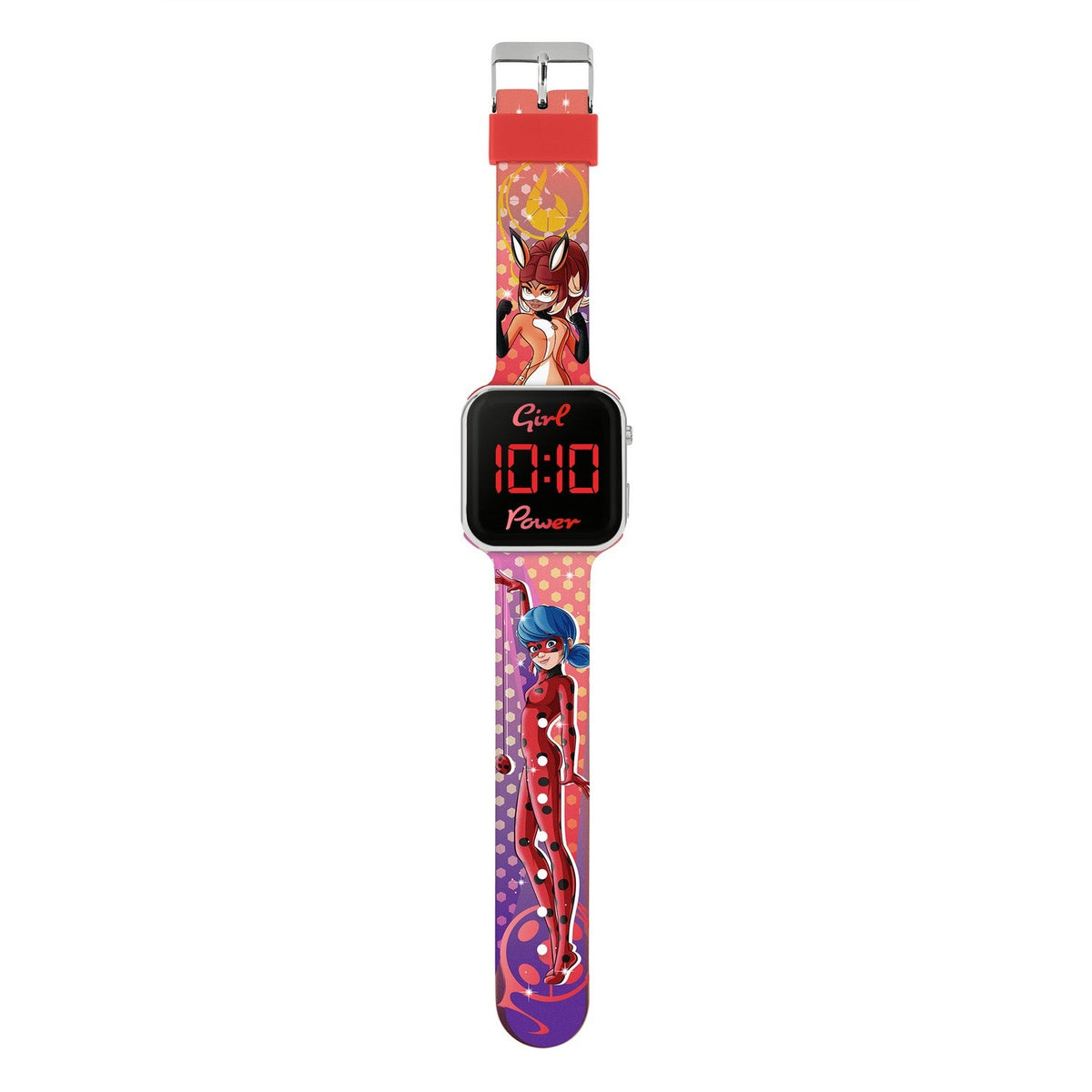 Kids Film And Cartoon Lady Bug Miraculous Ladybug Printed Strap Led Red Watch MRC4024