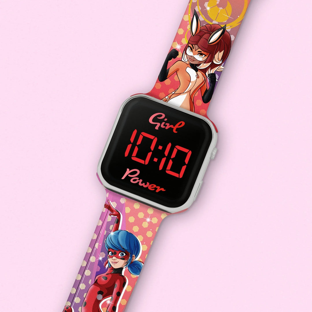 Kids Film And Cartoon Lady Bug Miraculous Ladybug Printed Strap Led Red Watch MRC4024